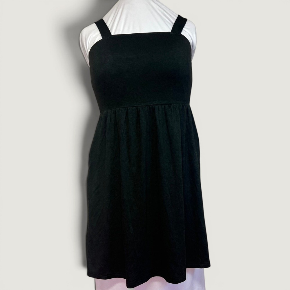 Wiholl Womens Black Empire Waist Mini Dress Square Neck with Pockets Size S NWT